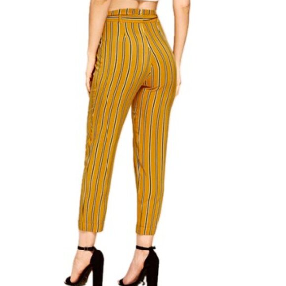 Topshop Striped Paper Bag Pants Mustard Black Womens Size US 8 - Picture 5 of 9
